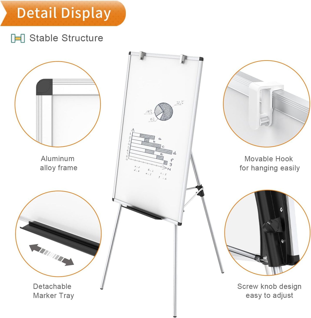 VIZ-PRO Magnetic Easel Whiteboard, 36 x 24 Inches, Height Adjustable Stand