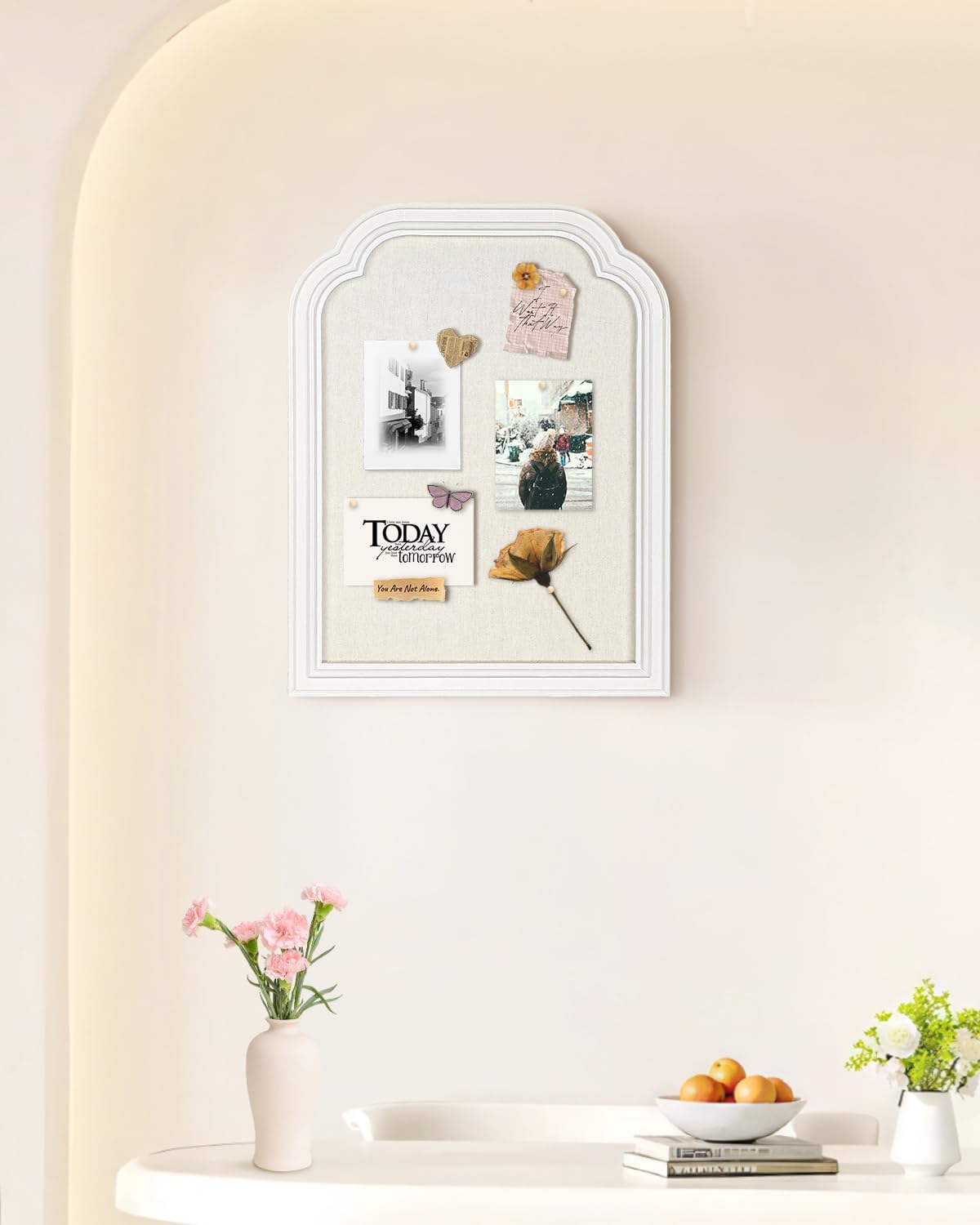Bulletin Board with Linen, 13x17 inches Pin Board with White Frame, Decorativ...