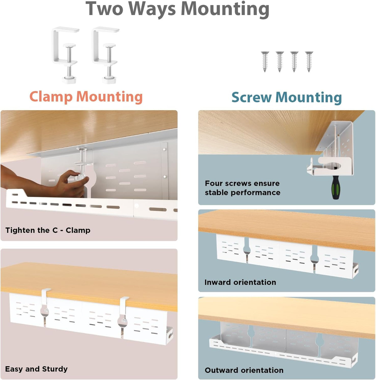 Univivi Under Desk Cable Management Tray, Cable Management, 32 inch, White