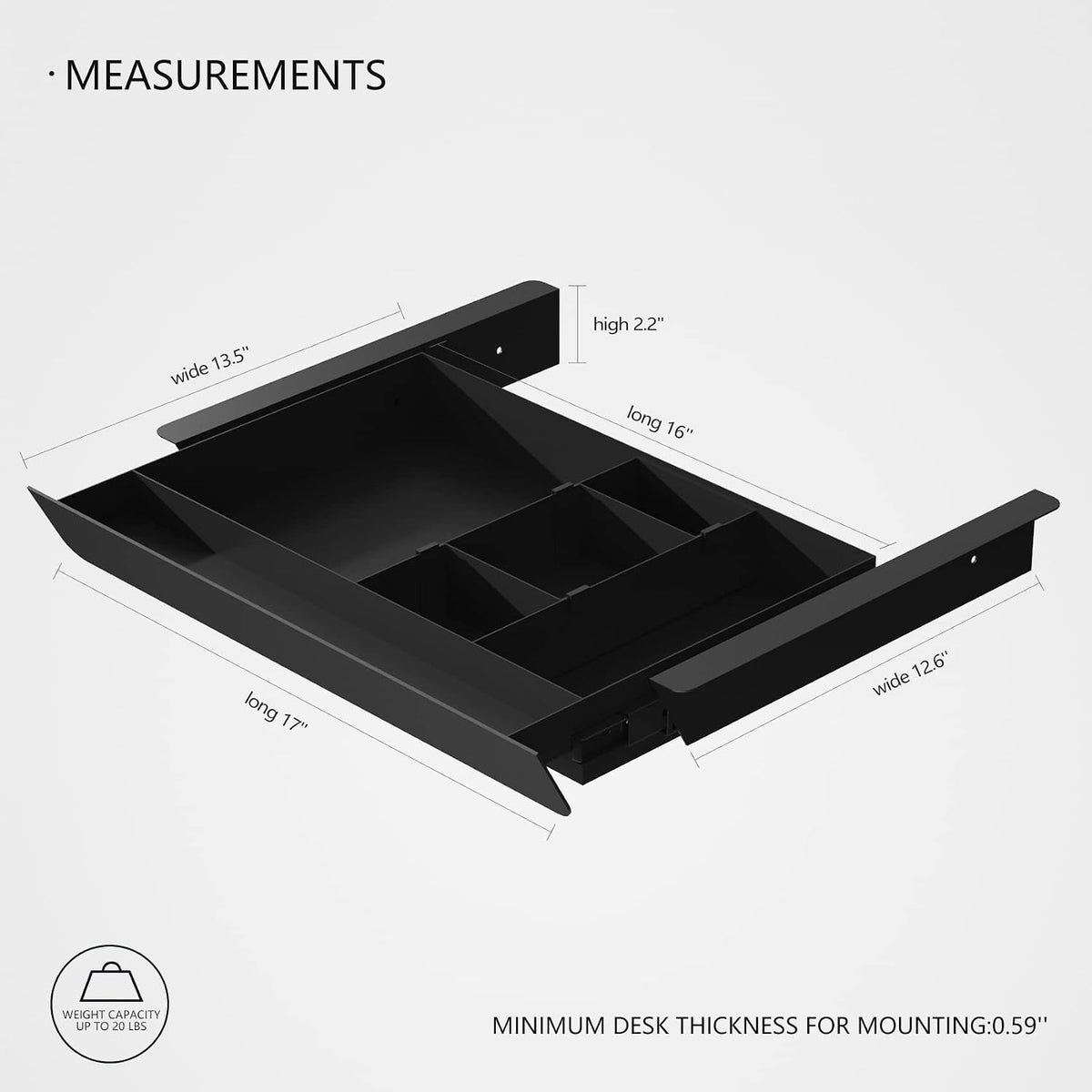 Under Desk Mounted Sliding Pull-out Drawer with Pencil Tray and Slide Storage...