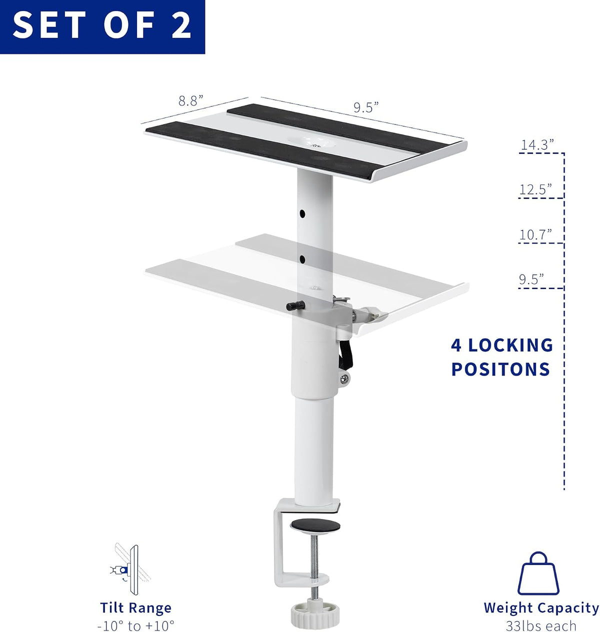 VIVO White Clamp-on 10 x 9 in Speaker Stands, 2 Pack, MOUNT-SP01CW