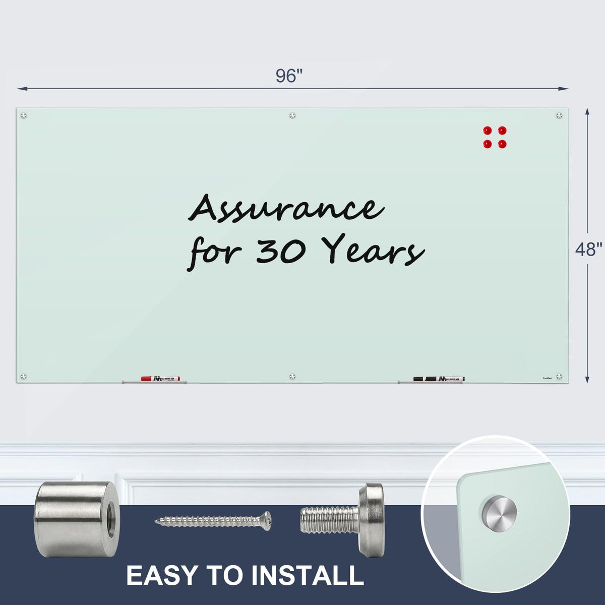Glass Whiteboard 96x48 Large Magnetic White Board Dry Erase Board for Wall