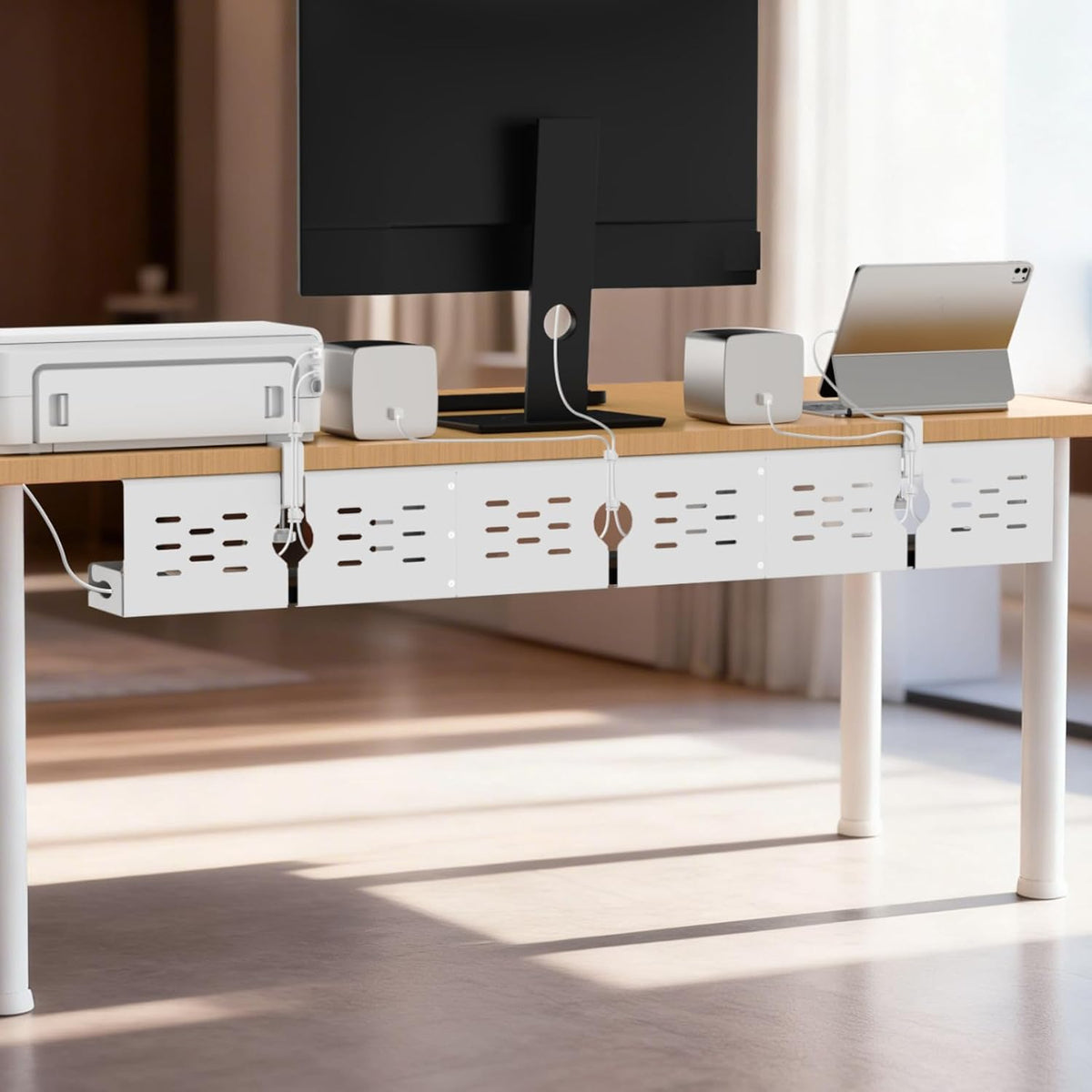 Univivi Under Desk Cable Management Tray, Cable Management, 48 inch, White