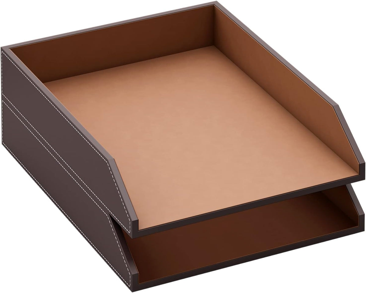 Leather Letter Tray, Thipoten Stackable Desk Organizer Holder for Office Supp...