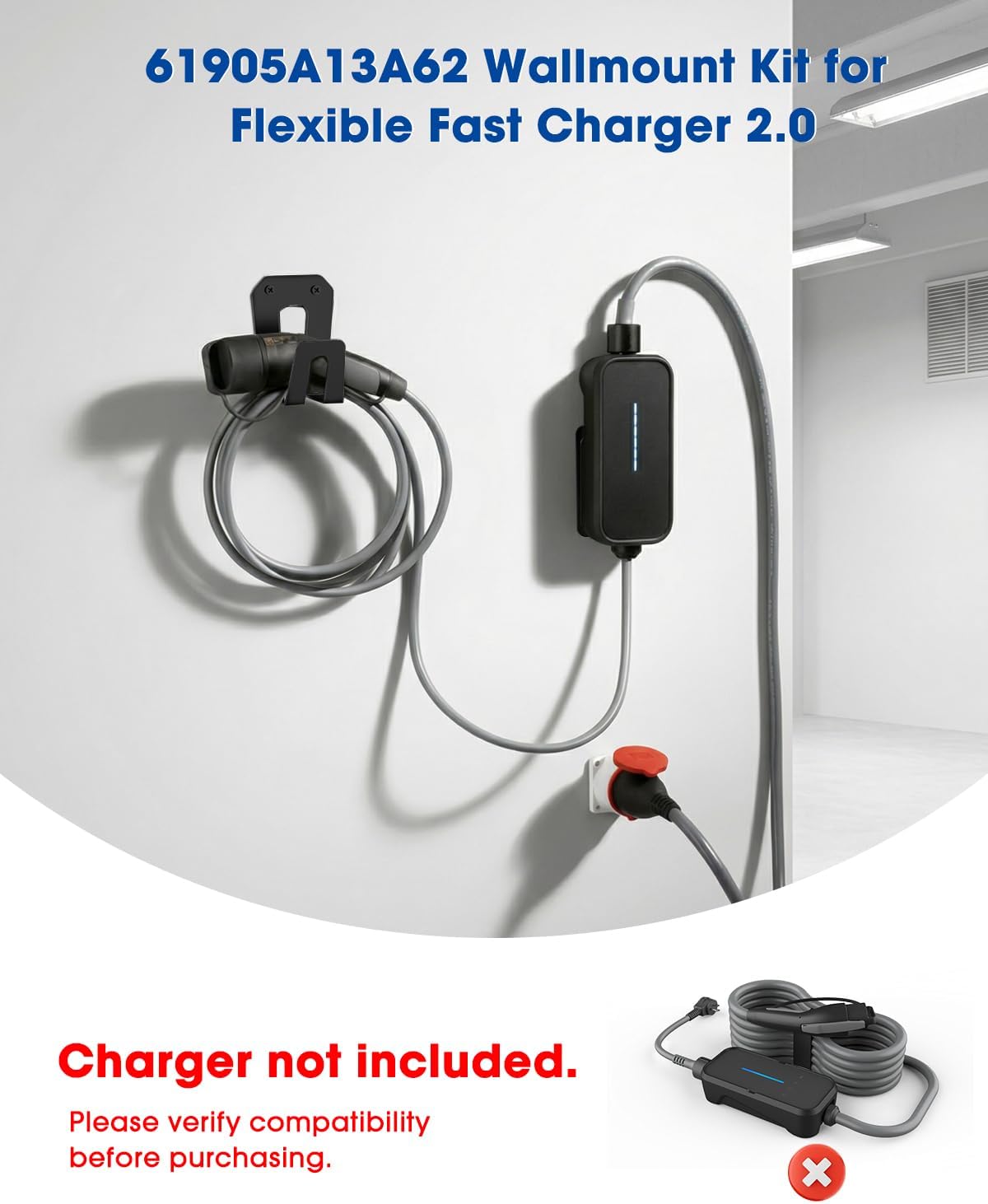 Wall Mount Organizer Kit for BMW Flexible Fast Charger 2.0, 3-Piece Garage Ch...
