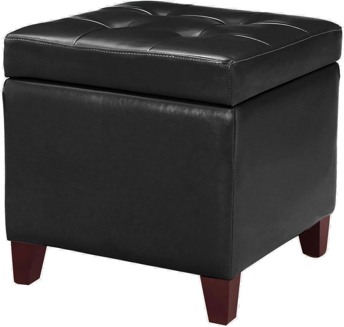 Adeco Storage Ottoman Foot Rest Stool, Leather Ottoman Footstool with Wood Le...