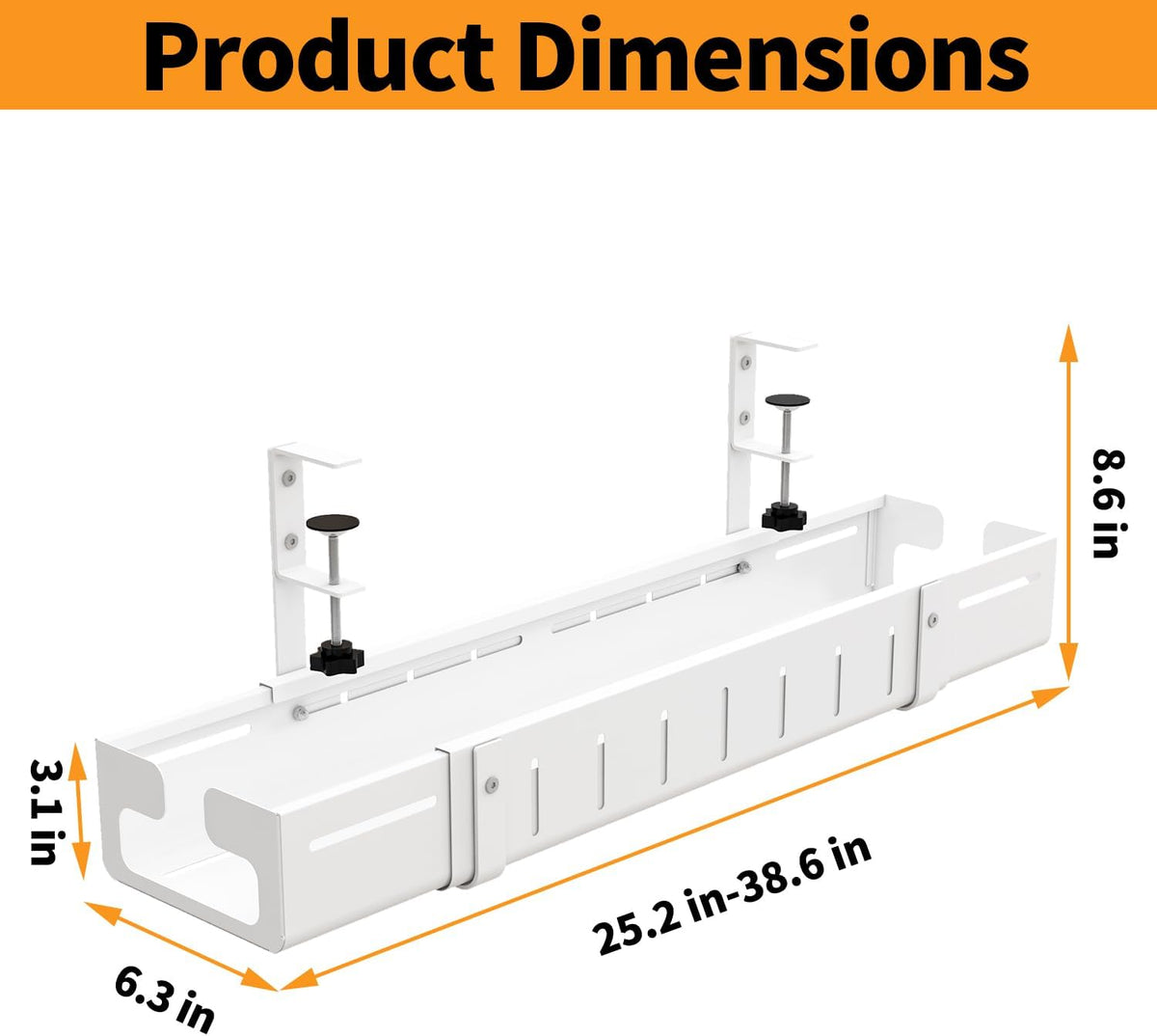Under Desk Cable Management Tray, Expandable Length 25.2"-38.6",No ...