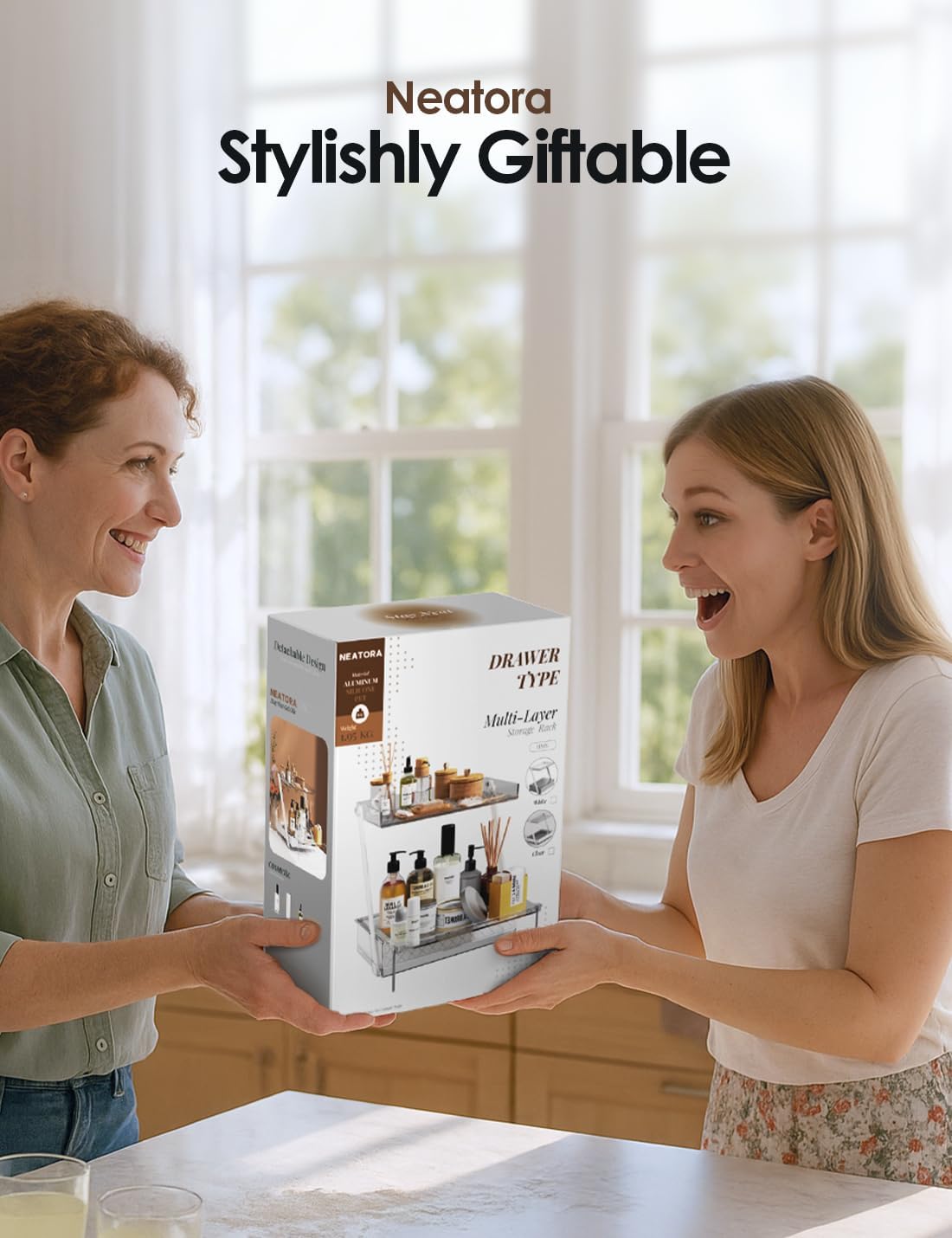 2 Tier Bathroom Countertop Organizer, Z-Shaped Vanity Organizer with Sliding ...
