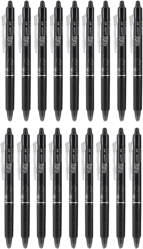 Pilot FriXion Clicker Erasable Pens, Fine Point 0.7 mm, Black Ink, 18-Pack