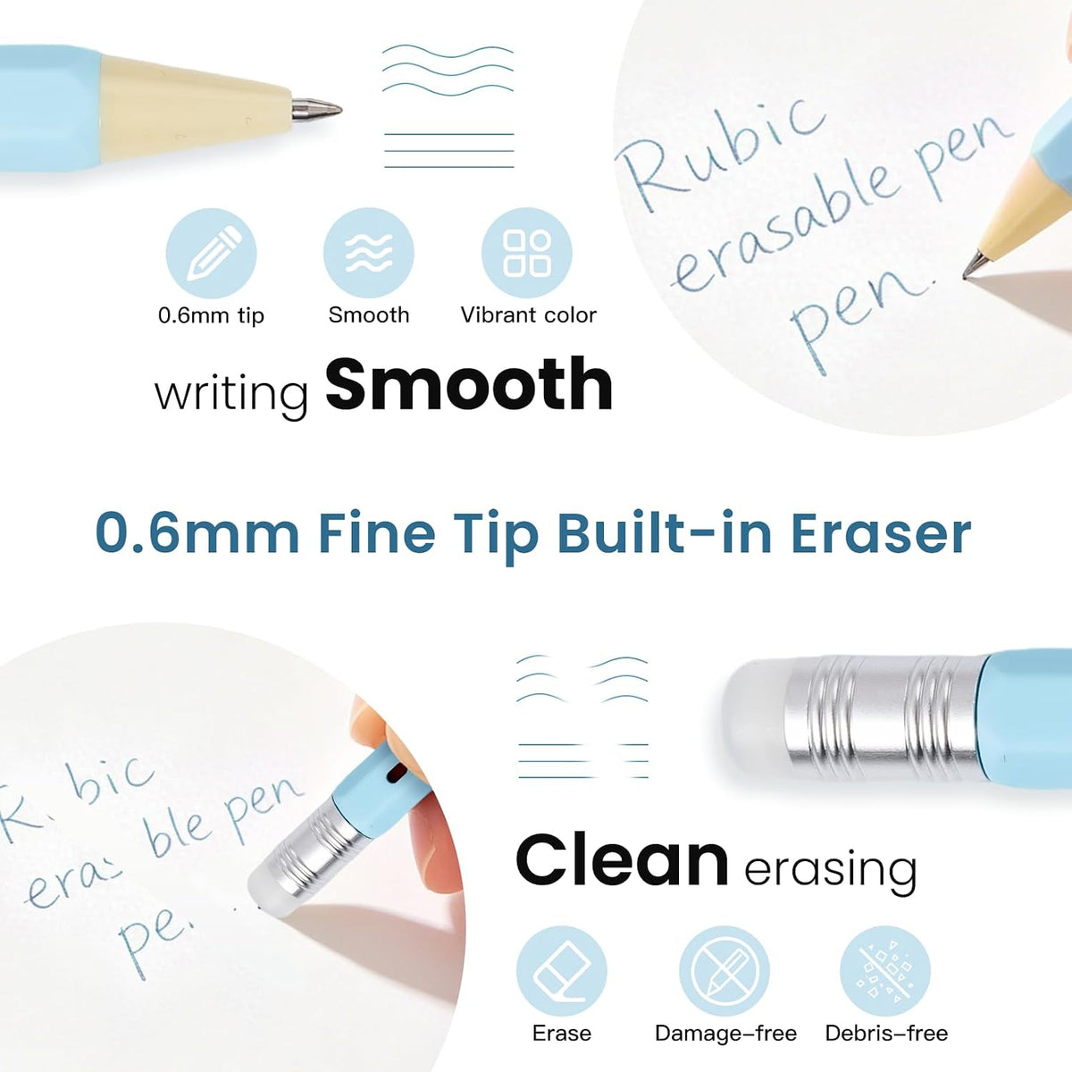 RUBIC 0.6mm Erasable Pens 36 Assorted Colors, School & Planner