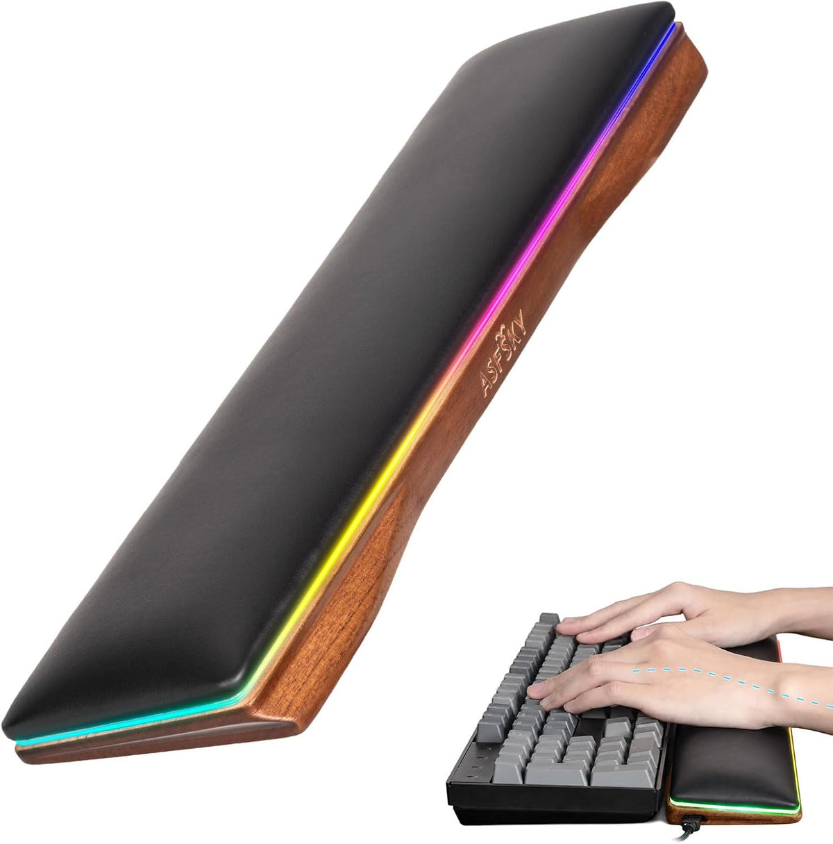 RGB Keyboard Wrist Rest, Wooden Wrist Rest for Computer Keyboards