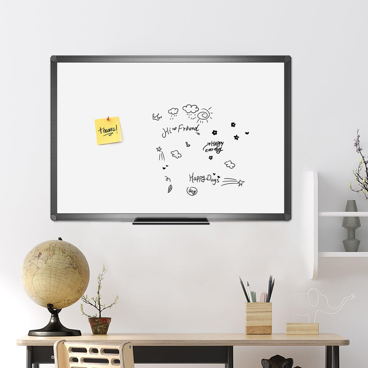VIZ-PRO Magnetic Dry Erase Board, 48 x 36 Inches, Black Aluminium Frame
