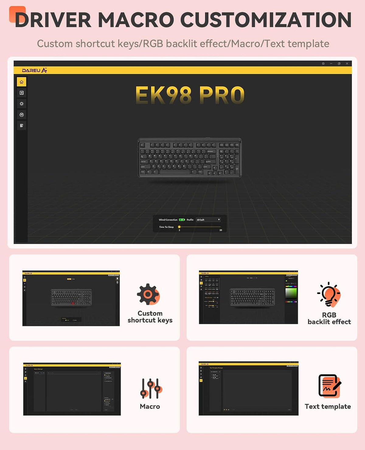 DAREU EK98pro Sakura Pink Wireless Mechanical Keyboard,Tri-Mode BT/2.4GHz/USB...