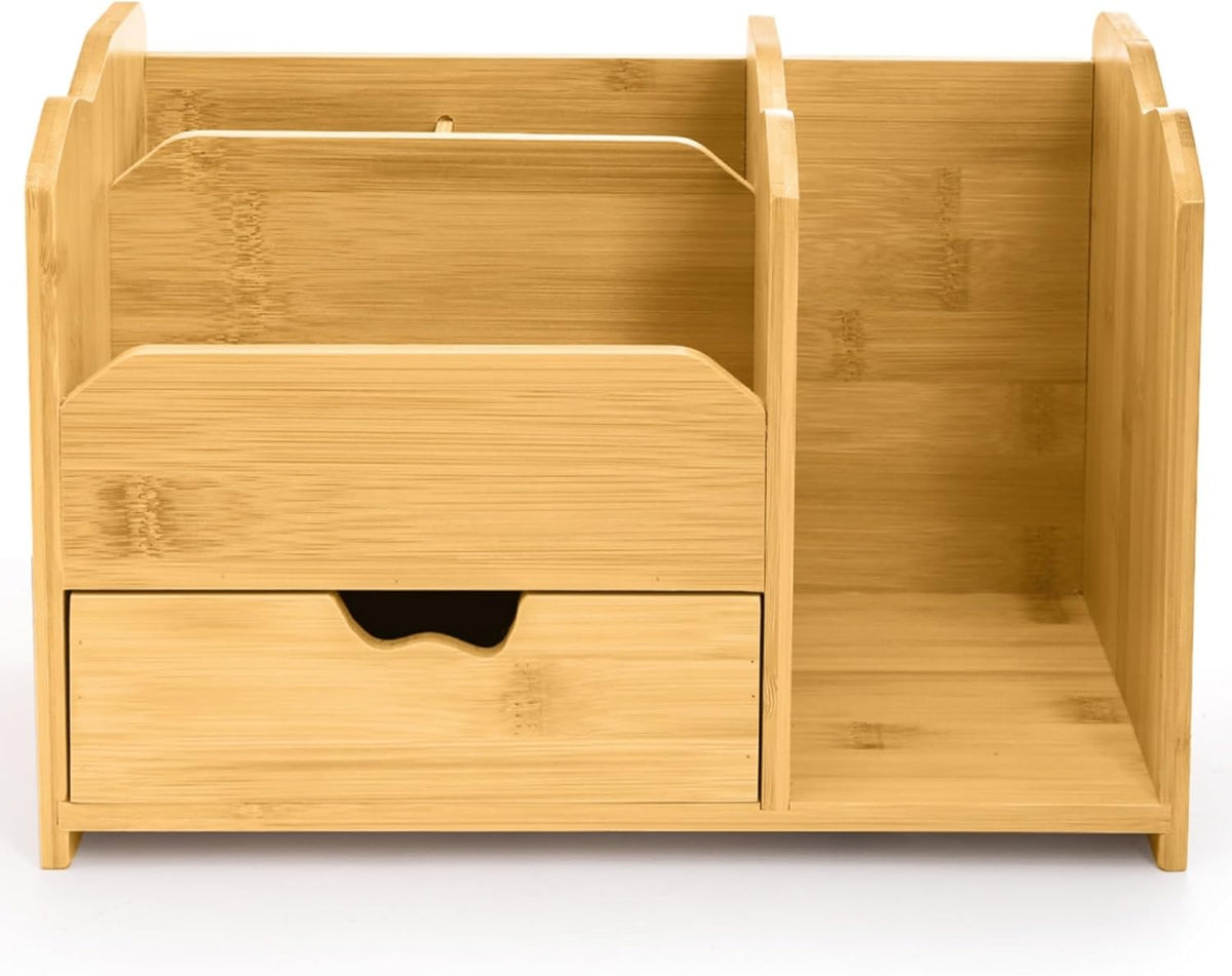 ZAVOOS Bamboo Desk Organizer with Drawer Pen Holder, 5 Compartments