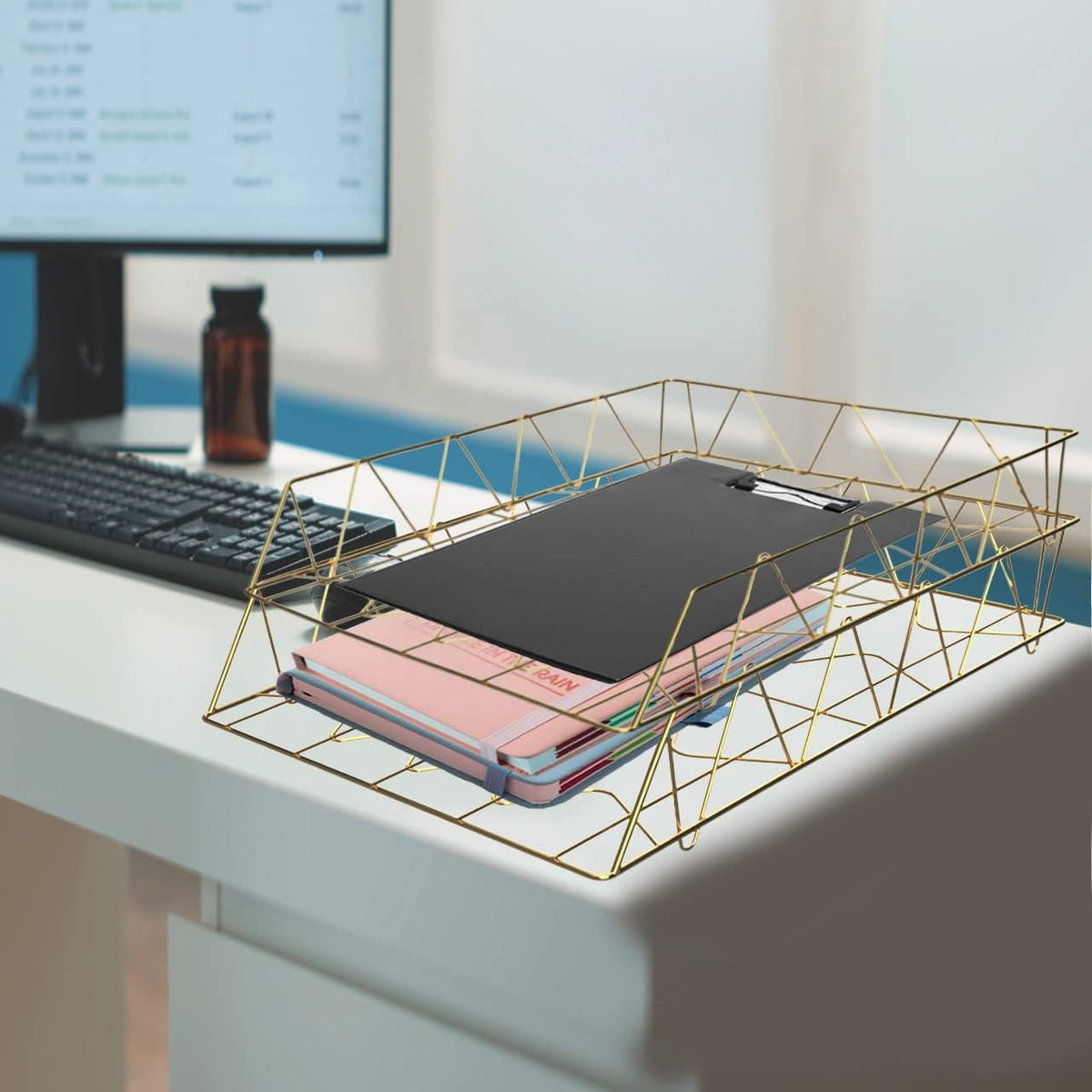 Performore 11x17 Stackable Metal Paper Tray Organizer, 2-Tier Wire Desk Trays...