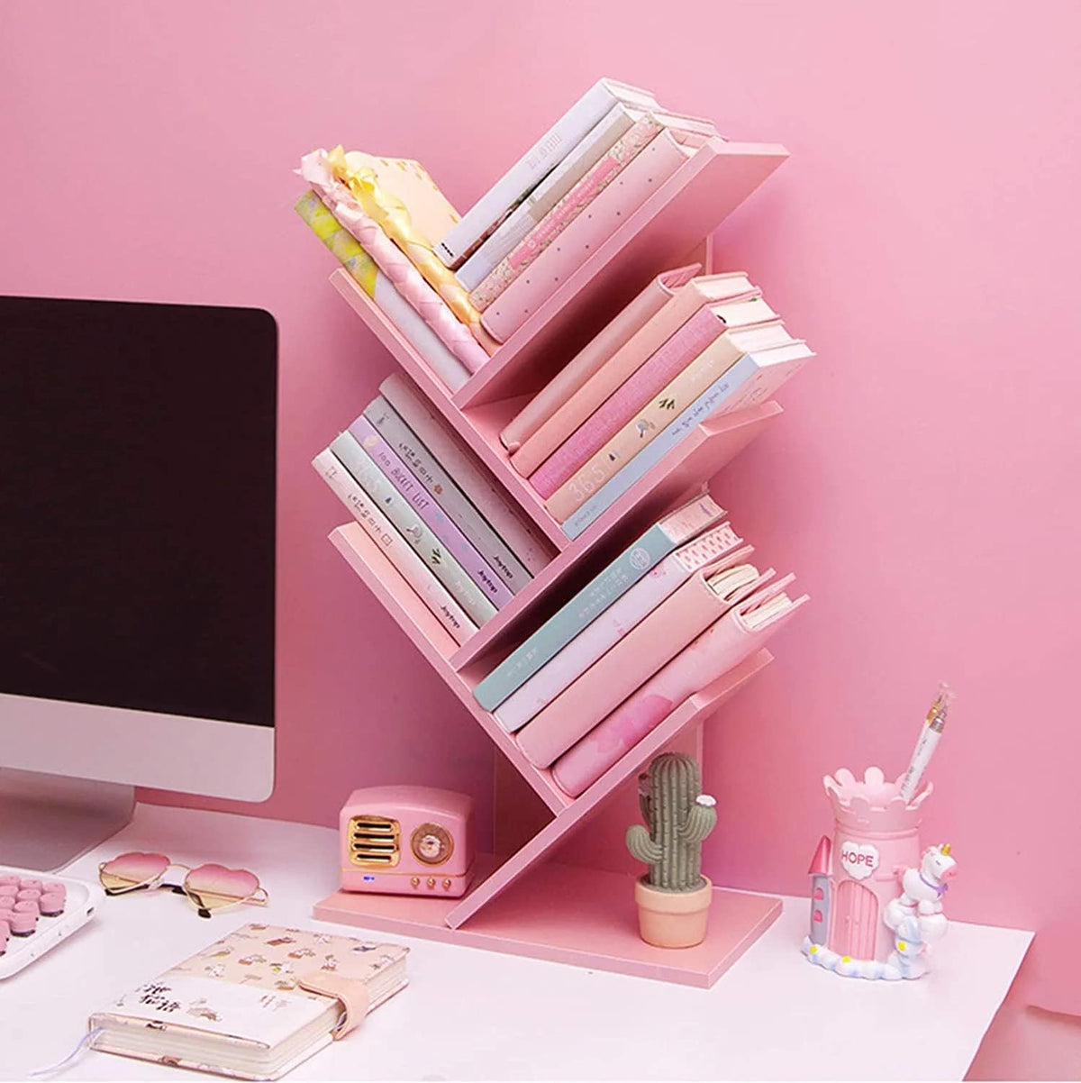 Tree Bookshelf,4-Layer Floor Standing Bookshelf,The Desktop Bookshelf Can Hol...