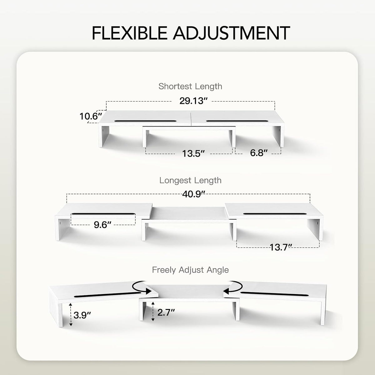 AMERIERGO Dual Monitor Stand Riser- 3 Shelf Screen Stand with Adjustable Leng...