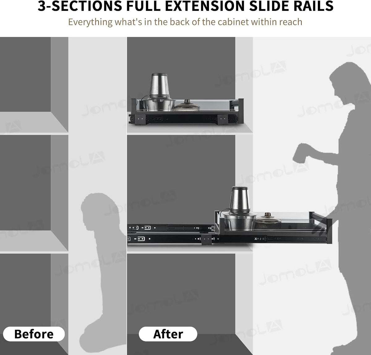 JOMOLA Pull Out Kitchen Cabinet Drawer Roll Out Pantry Shelves Heavy Duty Sli...
