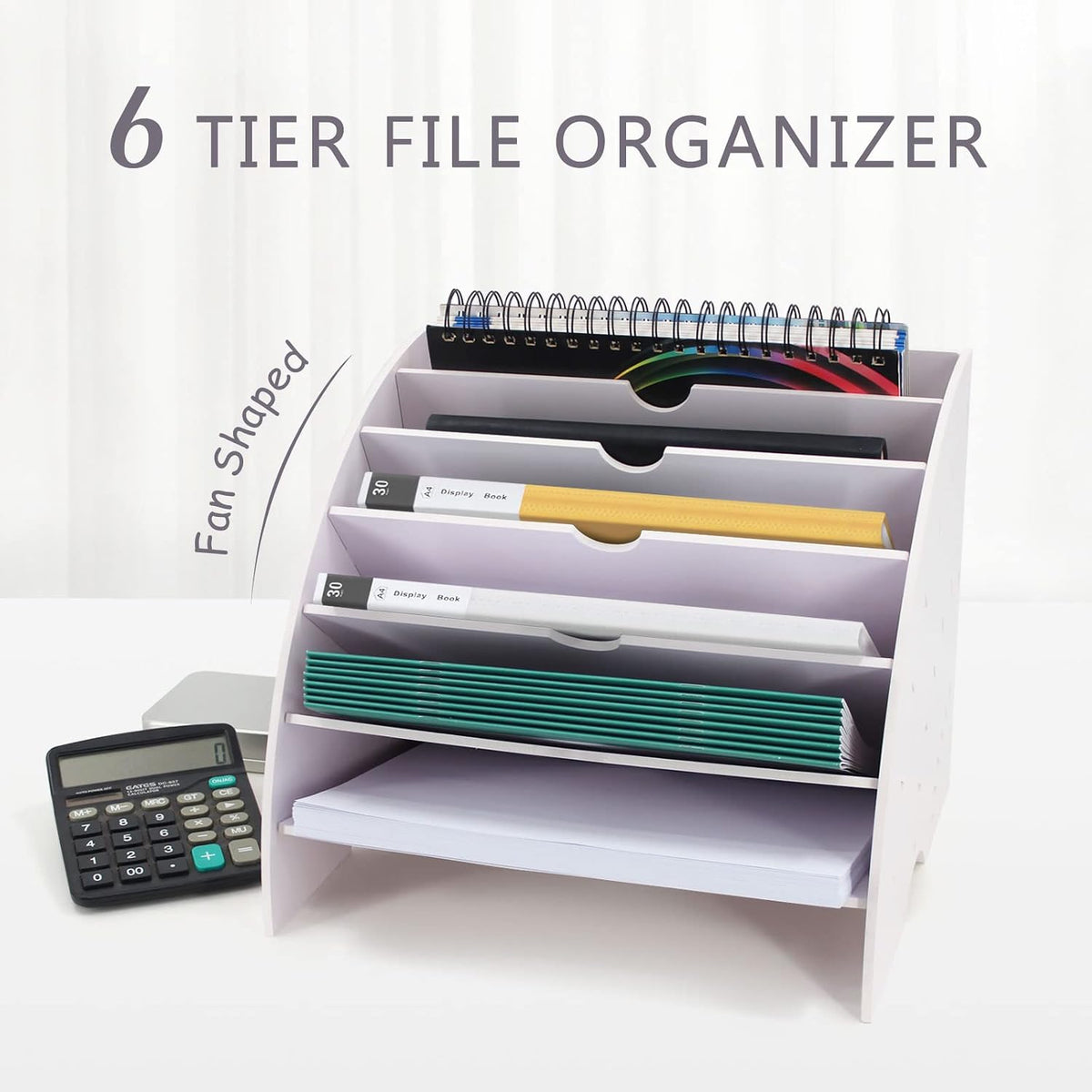 SONGWAY Fan Shaped Desk File Organizer - 6 Compartments File Holder for Deskt...