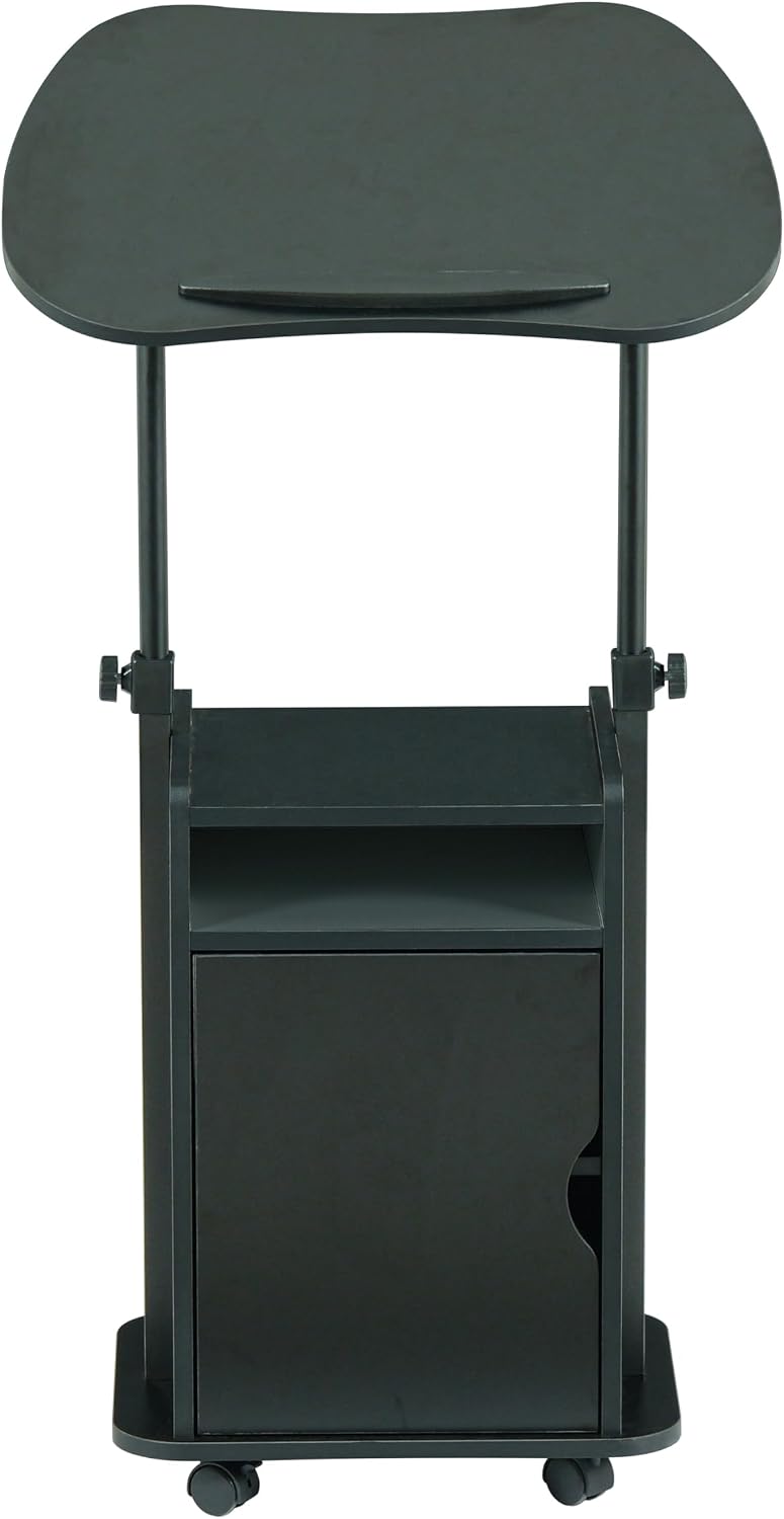 Techni Mobili Adjustable Laptop Cart w/Storage, Rolling Mobile Desk, Black