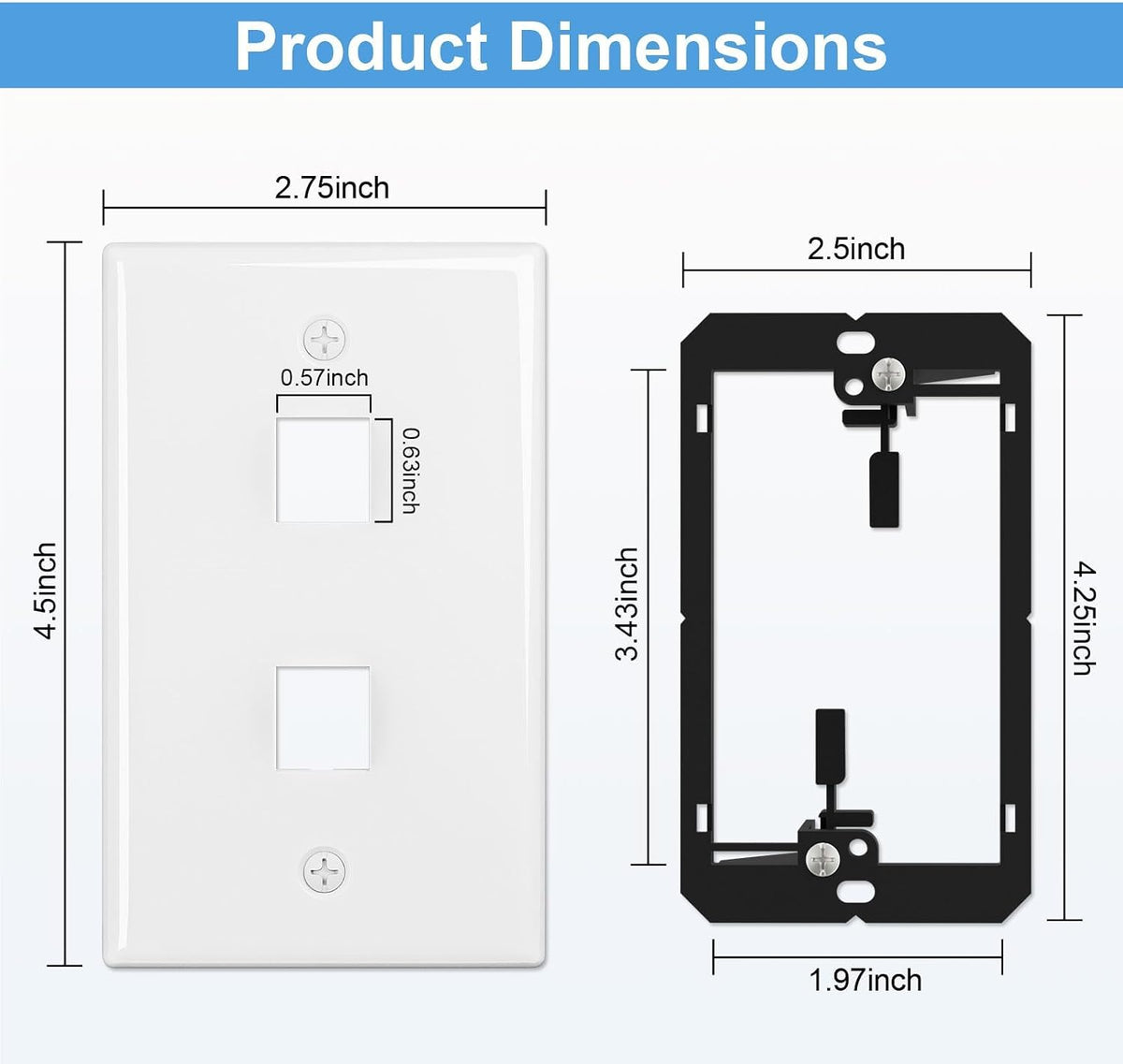 FGB 2-Port Keystone Wall Plate, with Low Voltage Mounting Bracket, 20 Pack