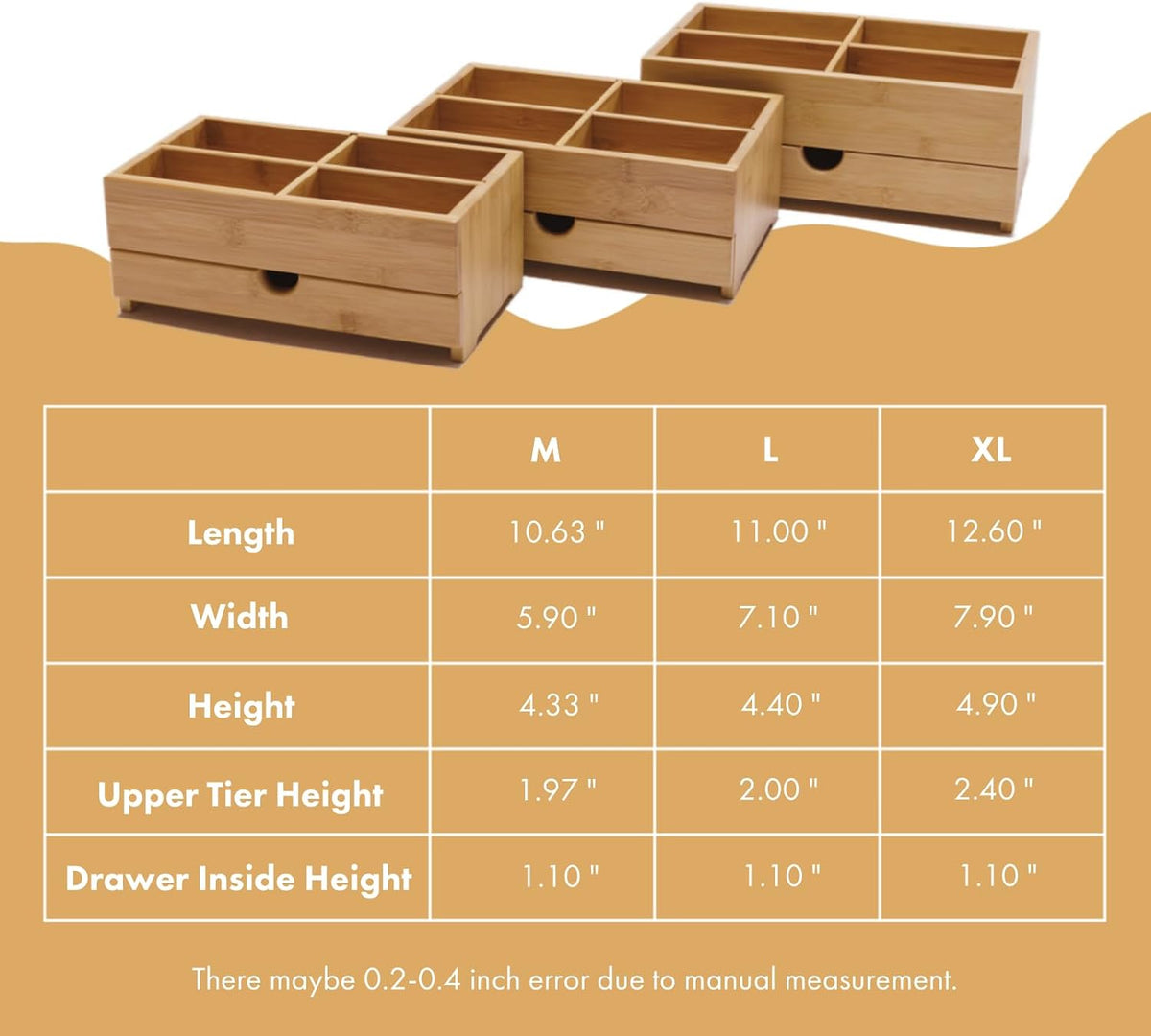 GOBAM Bamboo Makeup Organizer and Storage with Drawer, Wooden Cosmetic Organi...