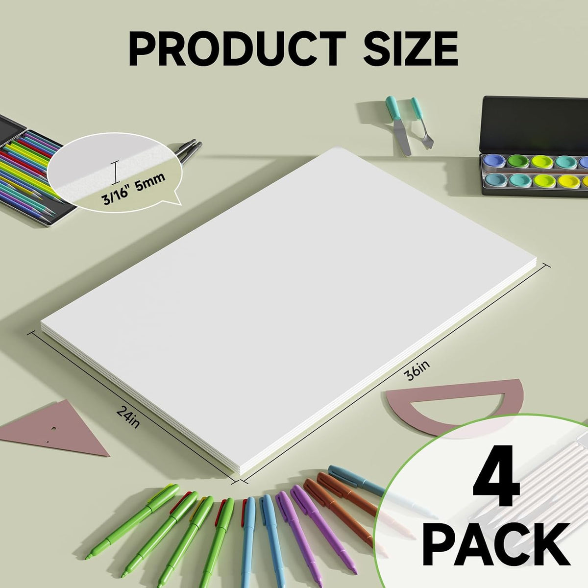 24x36" Foam Core Board 4 Pack, 5MM Thick Poster Board, White