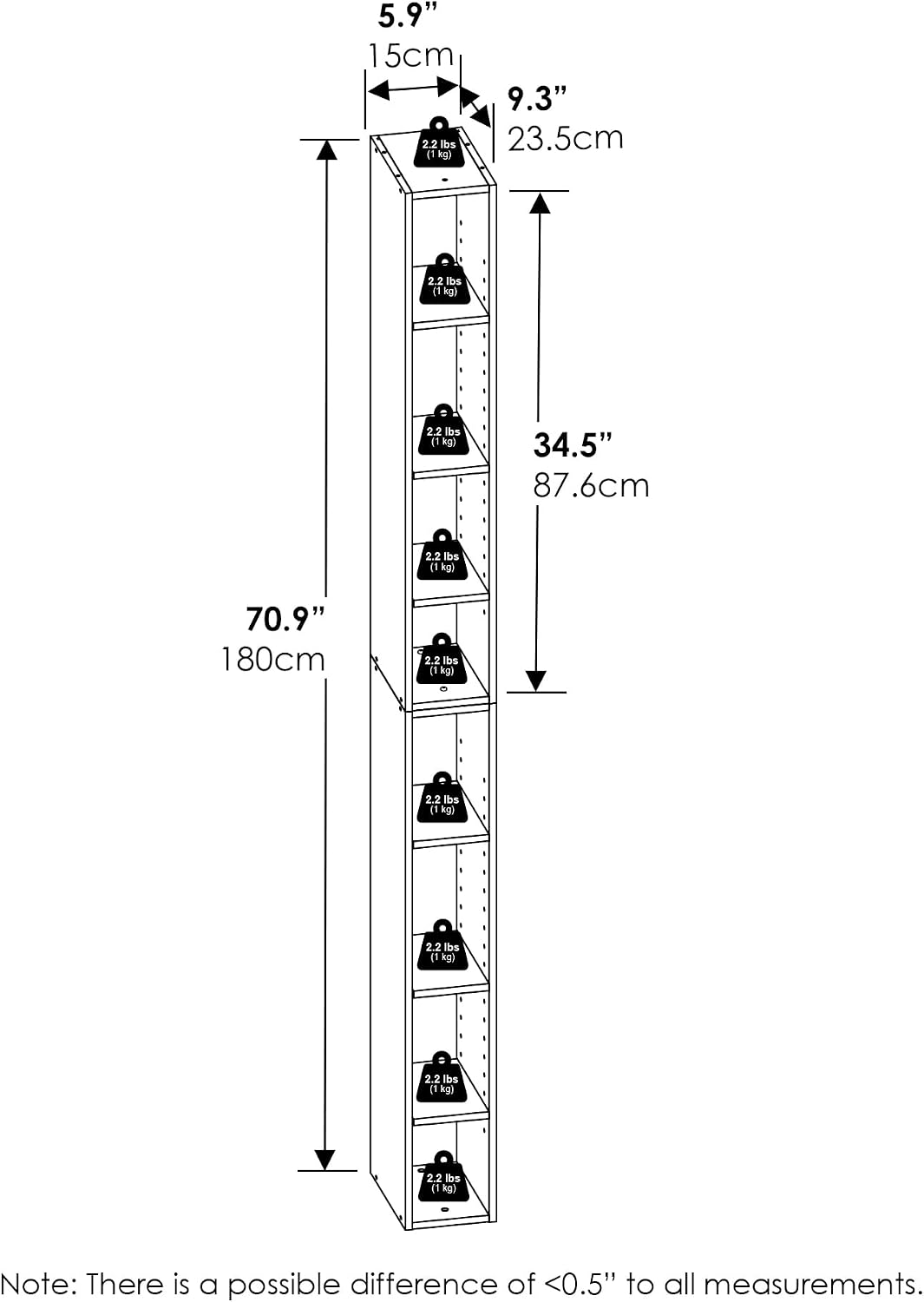 Furinno Fulda Book Shelf, 8-Tier Bookshelf, Bookcase with Space Saving Storag...