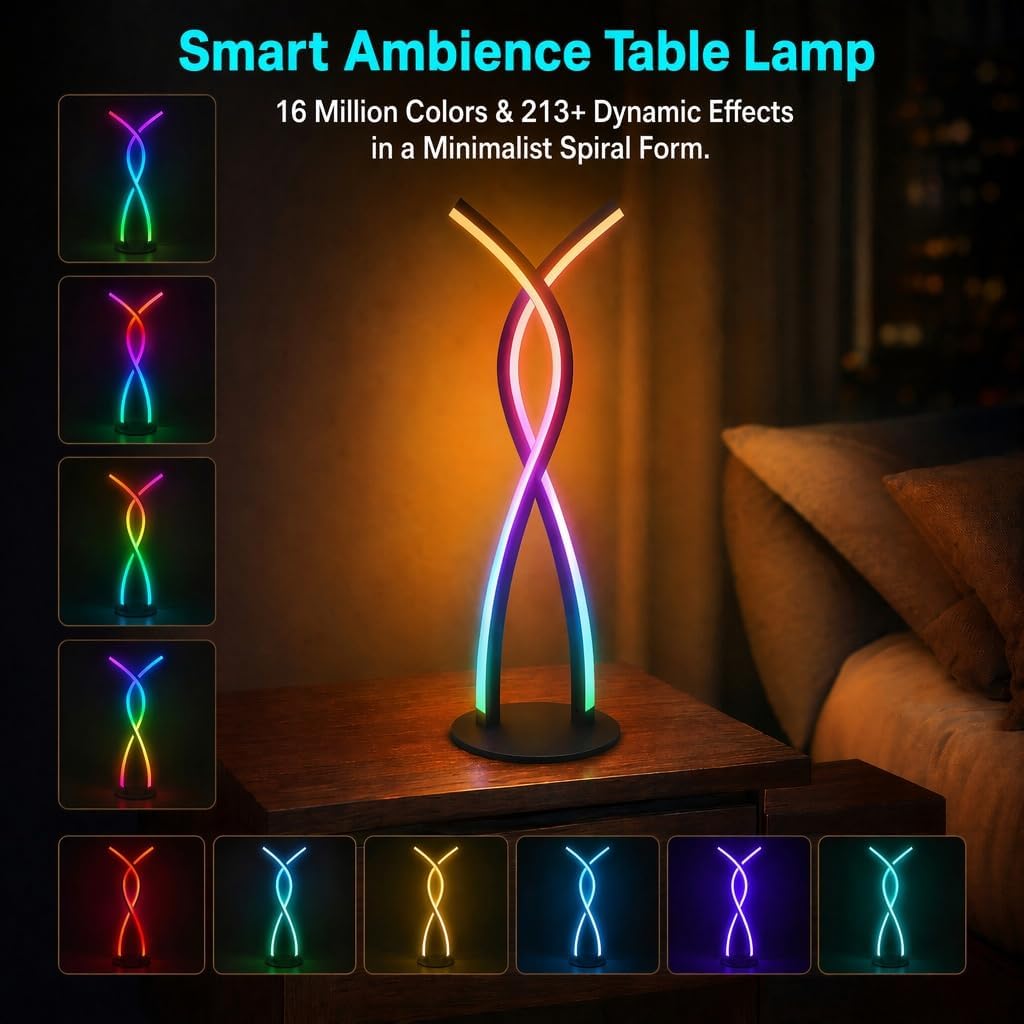 Modern Spiral LED Desk Lamp, Smart RGB Table Lamp with Music Sync & APP C...