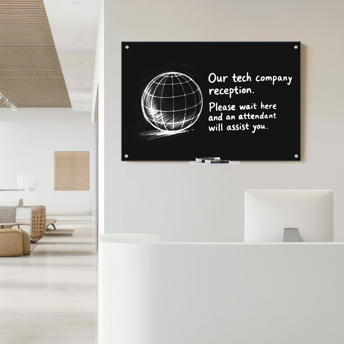 Maxtek Black Magnetic Glass Whiteboard 36 x 24in, Frameless Dry Erase Board