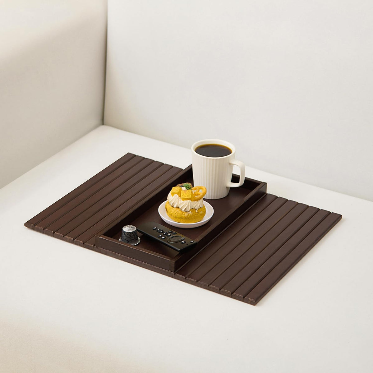 Bamboo Couch Arm Tray Table,Foldable Sofa Armrest Tray Table for Couch,Flexib...