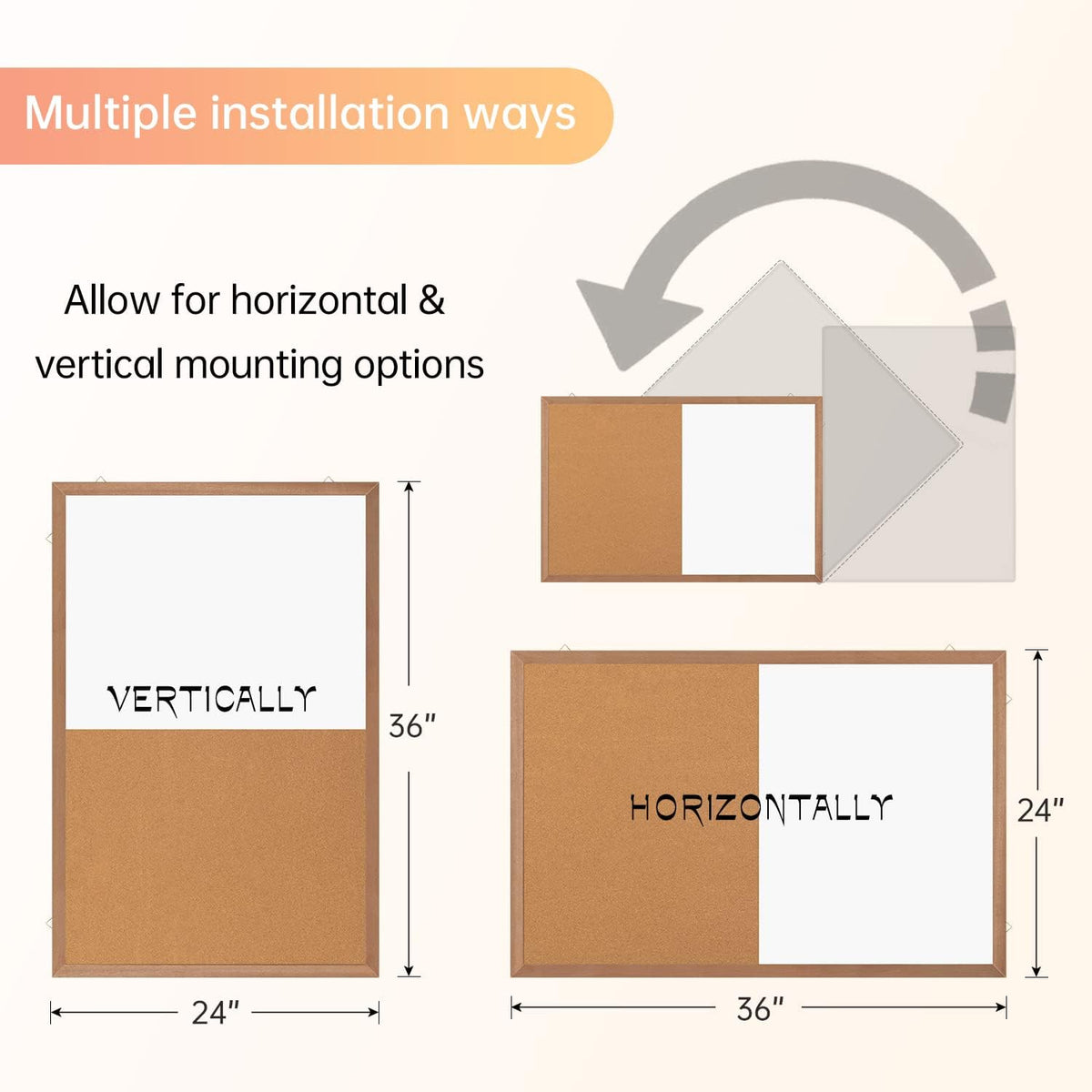 Combination Magnetic Whiteboard Cork Bulletin Board, 36x24 Inches Combo Dry E...
