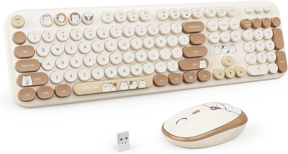 Wireless Keyboard and Mouse Combo, 2.4GHZ Typewriter Retro Full Size Keyboard...