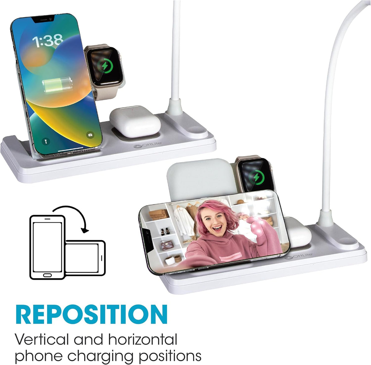 OttLite LED Table Lamp with Wireless Charging, White