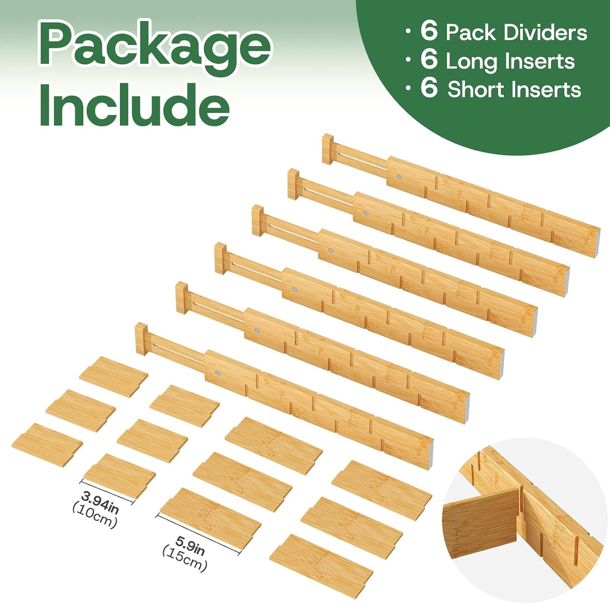 kiplant Bamboo Drawer Dividers - Adjustable Drawer Dividers for Kitchen, Clot...