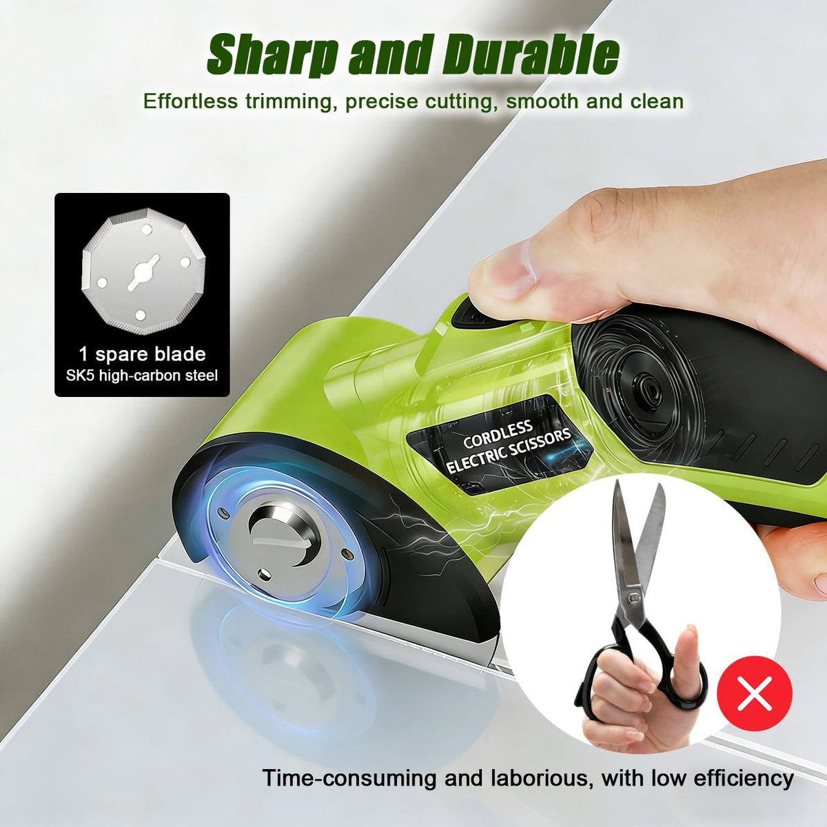 Cordless Electric Scissors, 4V Rechargeable Rotary Cardboard Cutter, 2 Blades...