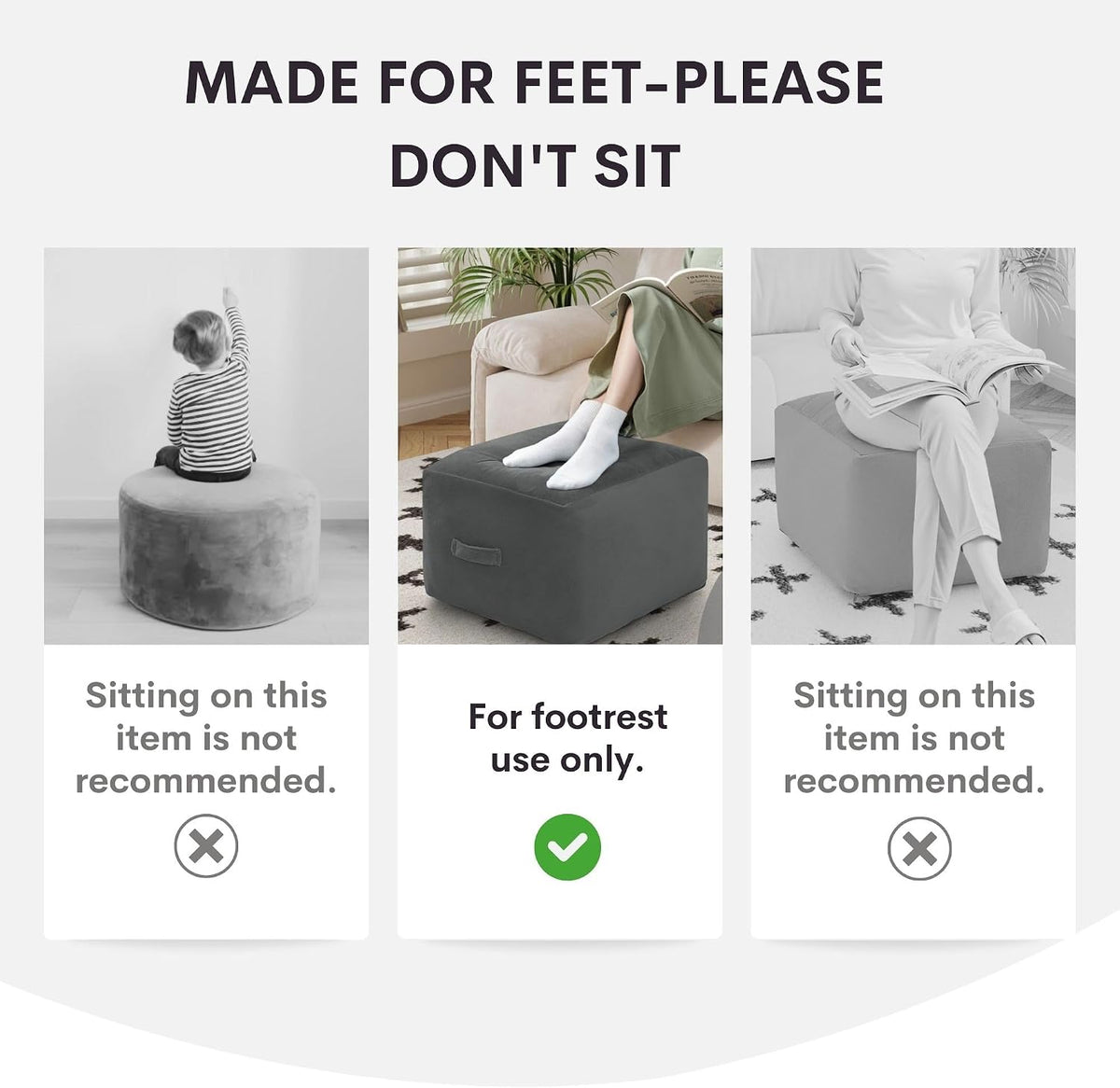 MeMoreCool Grid Square Pouf Ottoman Foot Rest 20x20x15 Inches, Light Grey