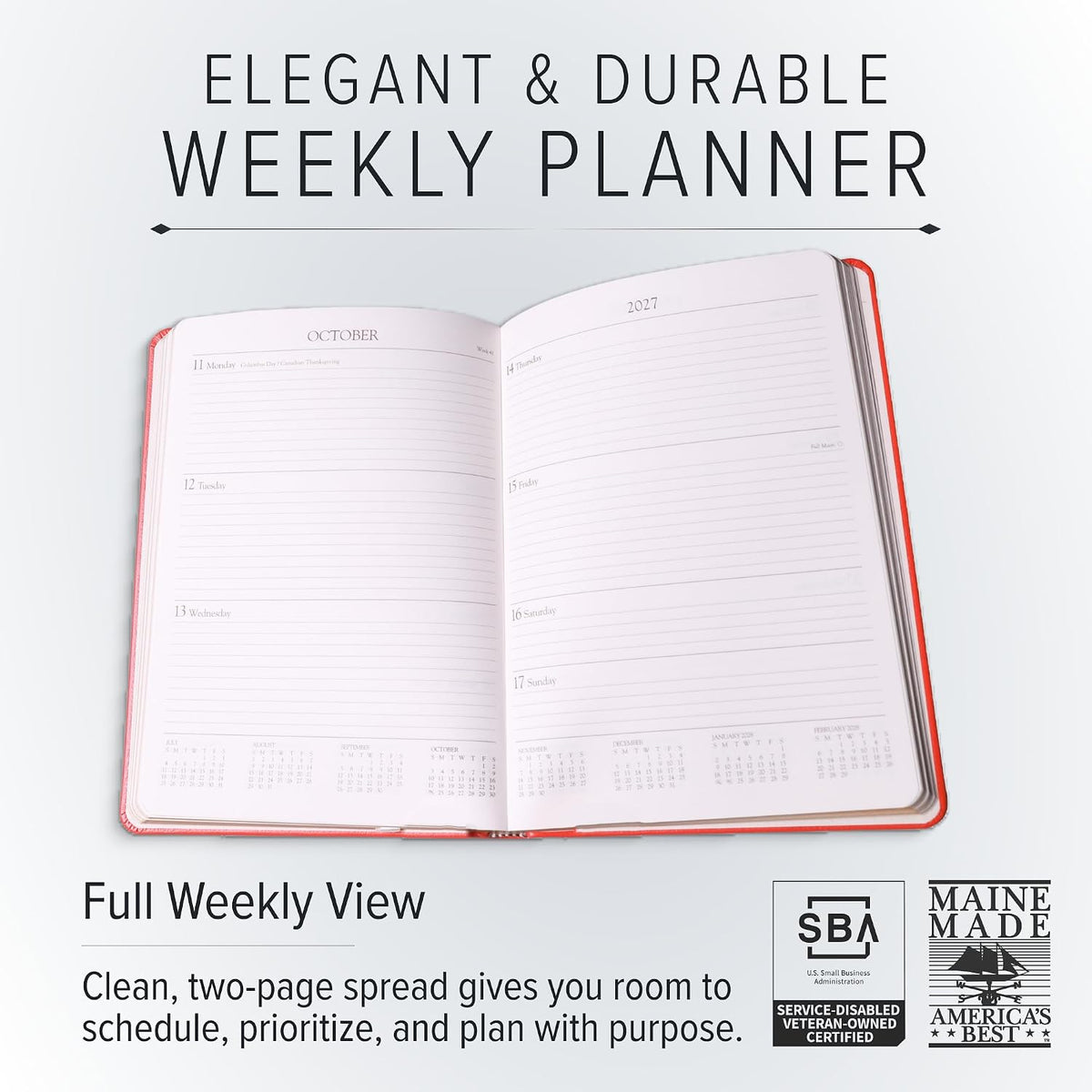 Gallery Leather Desk Weekly Planner 2026-2027 Acadia Burgundy