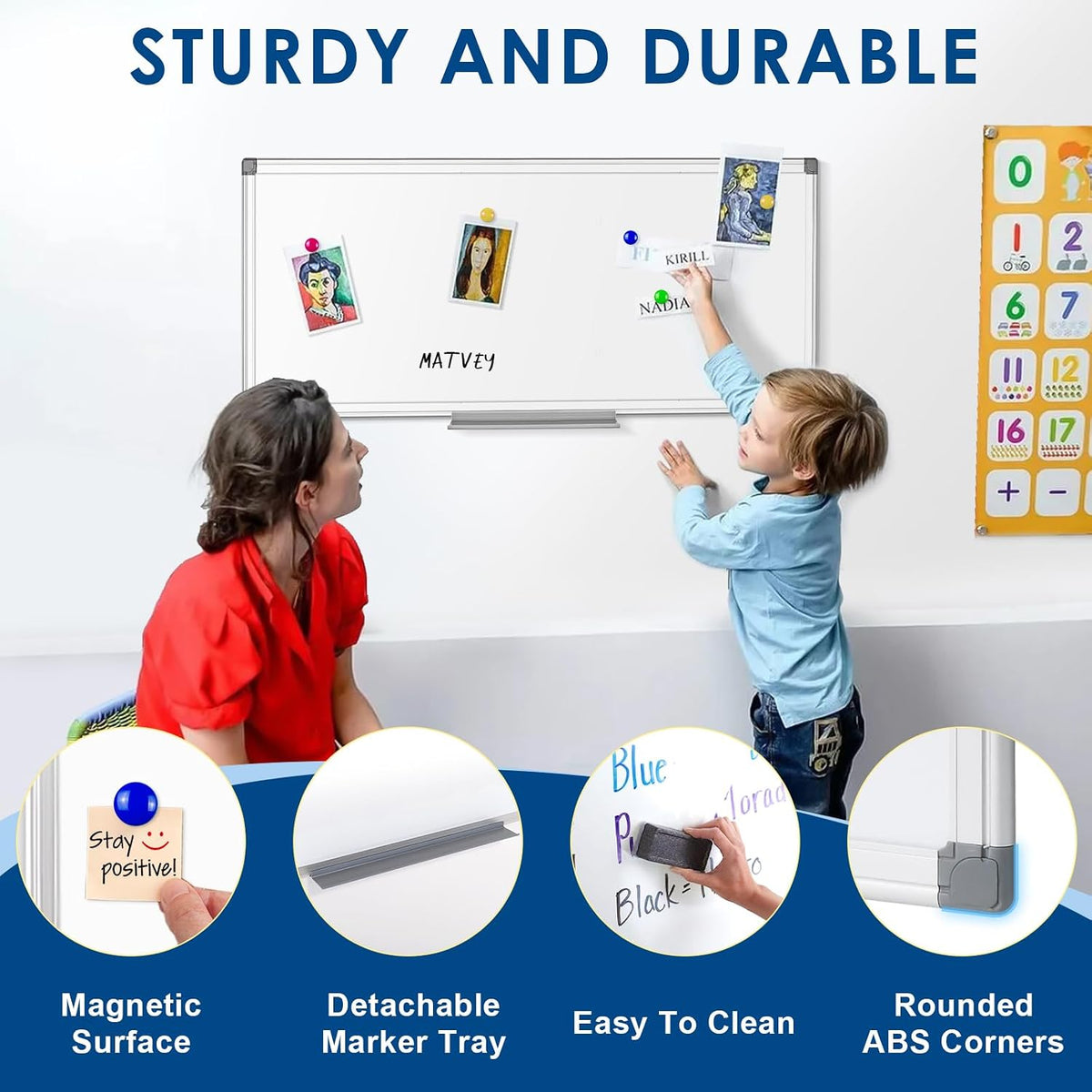 SWANCROWN Magnetic White Board, 36 x 12 in, Long Whiteboard Wall Hanging