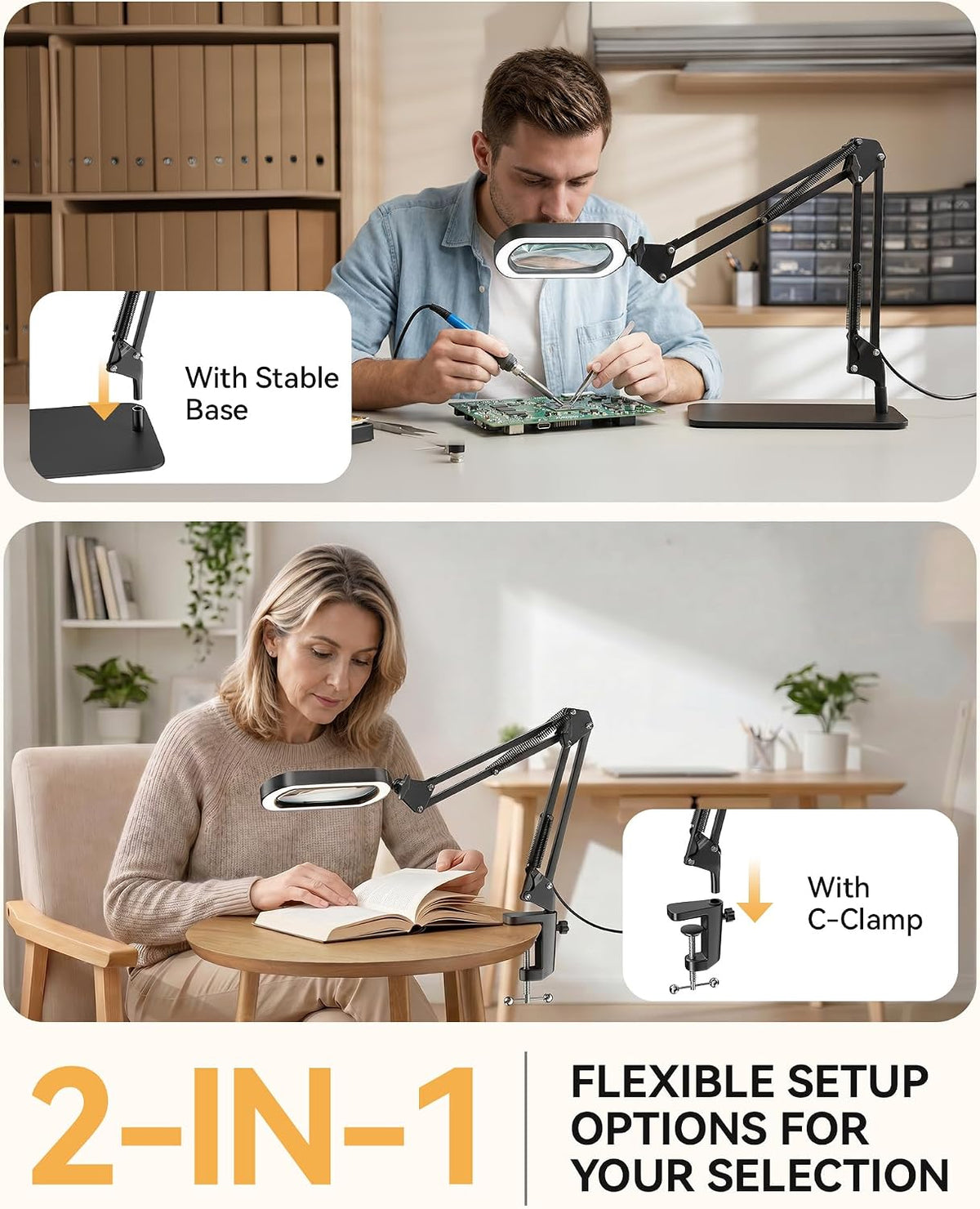 Yofidra 10X Magnifying Lamp with Stand and Clamp, 2-in-1 Design (1 Pack)