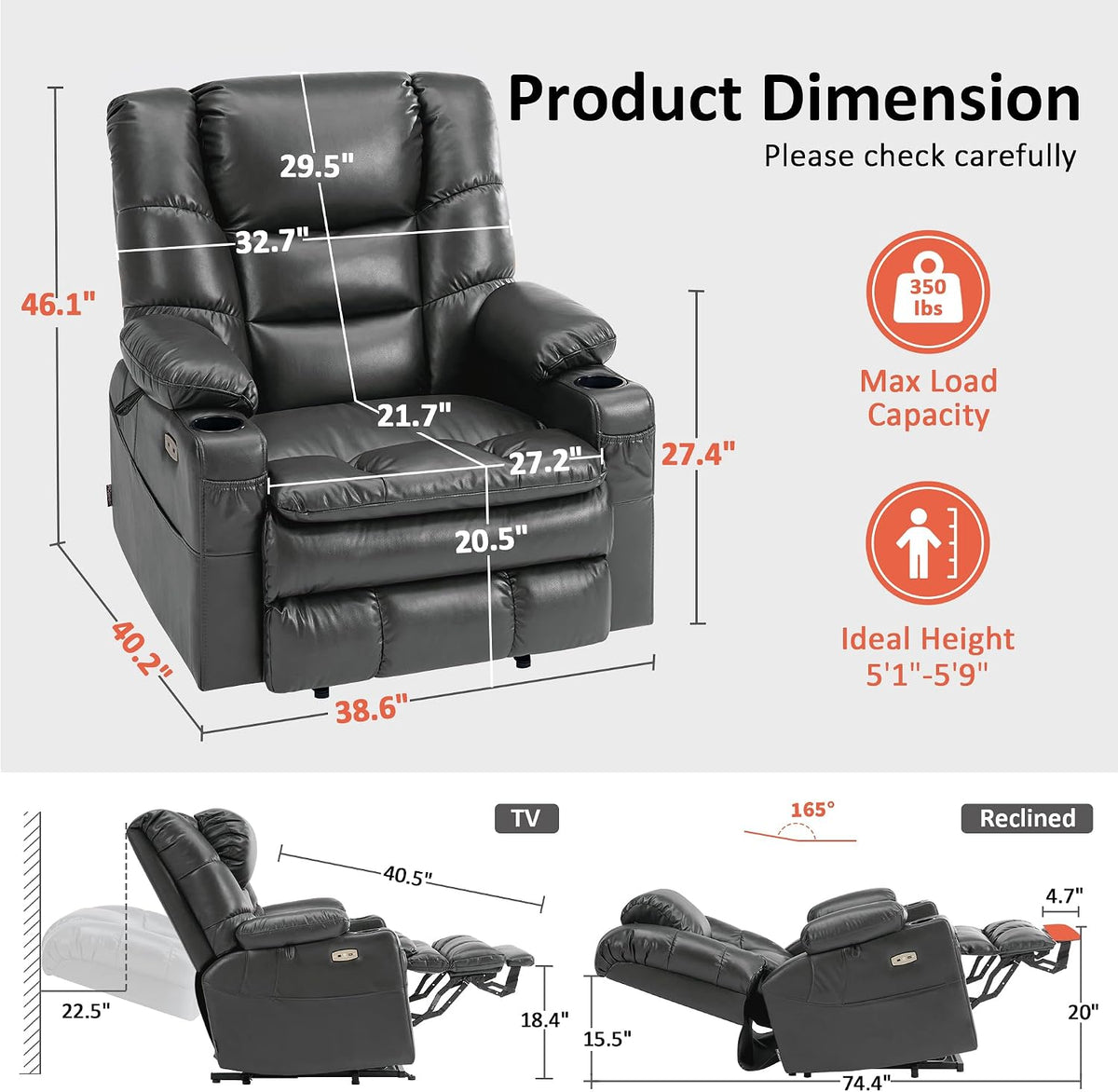 MCombo 3 Motor Lay Flat Power Lift Recliner for Elderly, Medium-Wide, R7524
