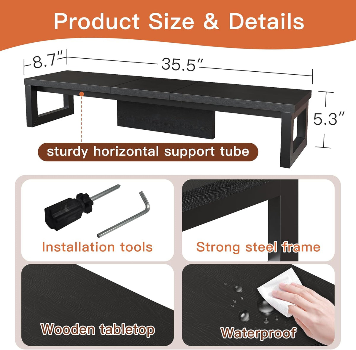 Dual Monitor Stand Riser, Wood and Steel Monitor Stand for Desk, Multi-Purpos...