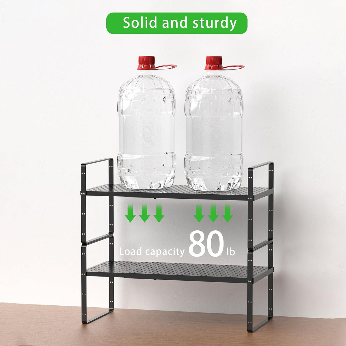 Expandable Storage Shelf, Stackable Organizer Rack, Black Large 1 PK