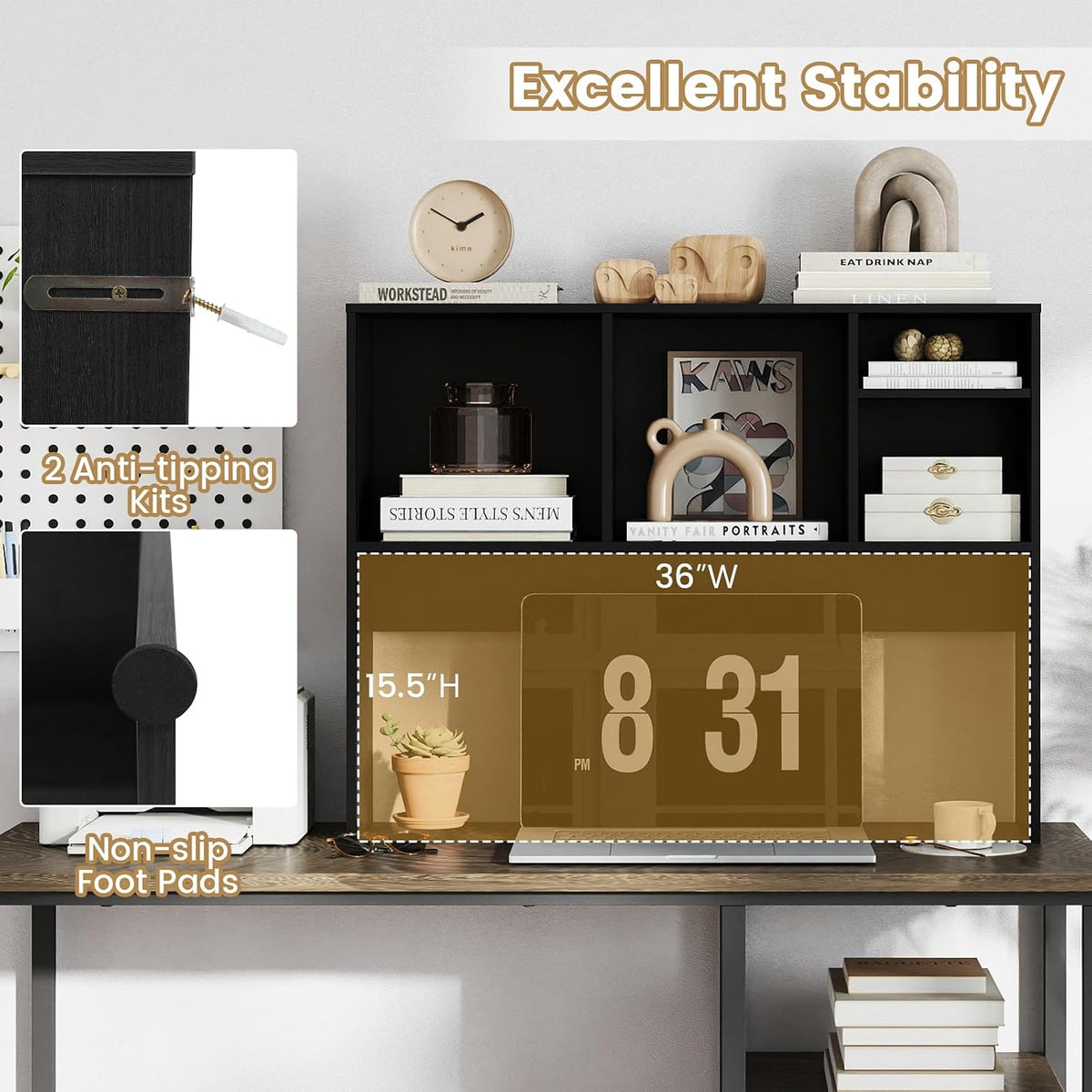 GIANTEX Desktop Bookshelf, Countertop Storage Hutch with 4 Shelves for Comput...