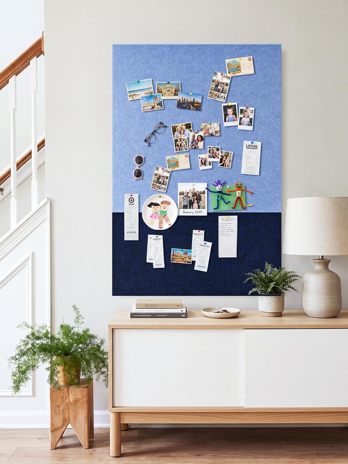 Two-Tone Felt Bulletin Board, 23.6 x 35.4 Decorative Pin Board, Ocean Mist