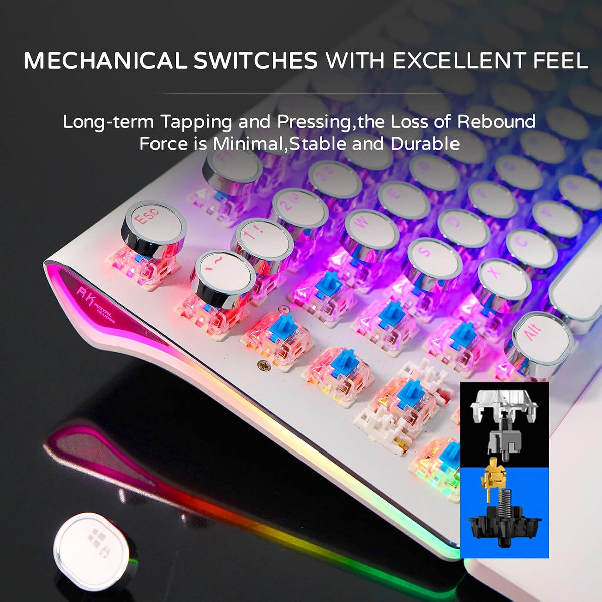 RK ROYAL KLUDGE S108 Typewriter Style Mechanical Gaming Keyboard with RGB Bac...