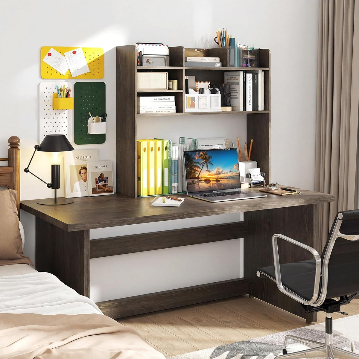 GIANTEX Desktop Bookshelf, 37" Desk Hutch Dorm for Computer Up to 32 Inc...