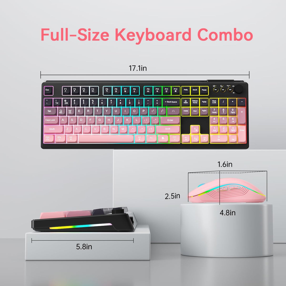 Wireless Keyboard and Mouse Combo, RGB Backlit Rechargeable 2000 mAh Battery,...