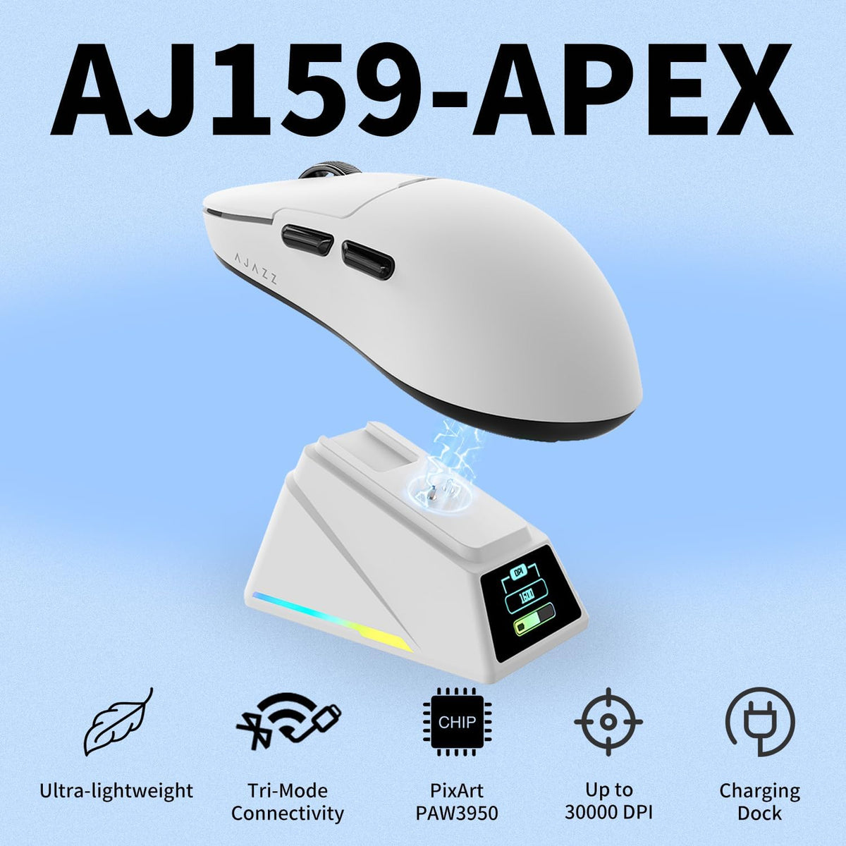 DAIDAI Ajazz AJ159 APEX Wireless Gaming Mouse with TFT Color Screen Charging ...