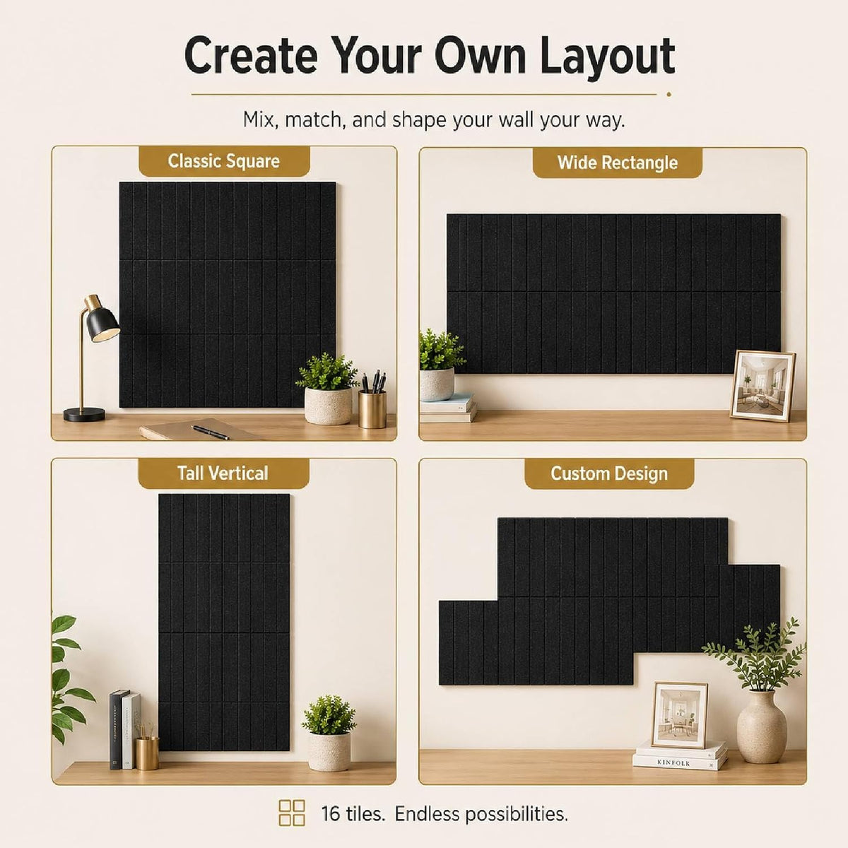 16 Pack Large Felt Bulletin Board & Cork Boards Alternative, 48"x48&...